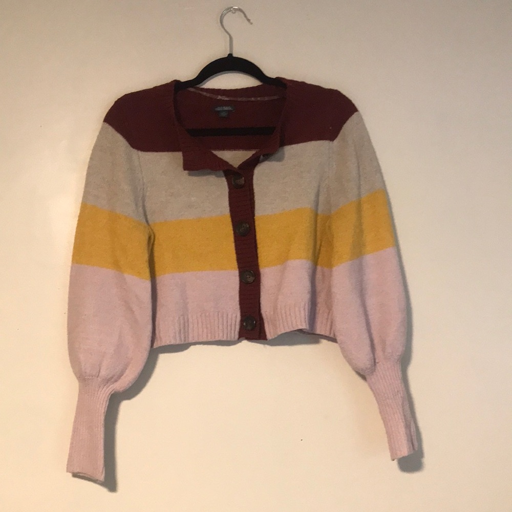 Button Up Striped Cardigan with Tapered Sleeves